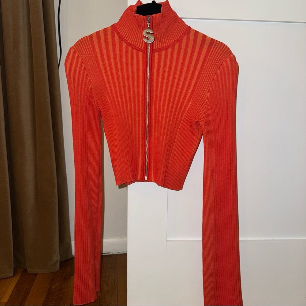 Simon Miller Vibrant Orange Ribbed Crop Top